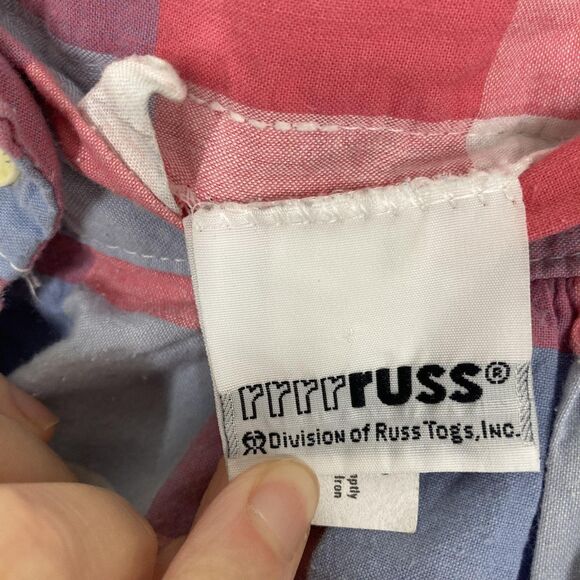 Vintage Russ Skirt Womens Medium Red Blue Plaid Cotton Button Front Pockets 80s - Picture 12 of 14